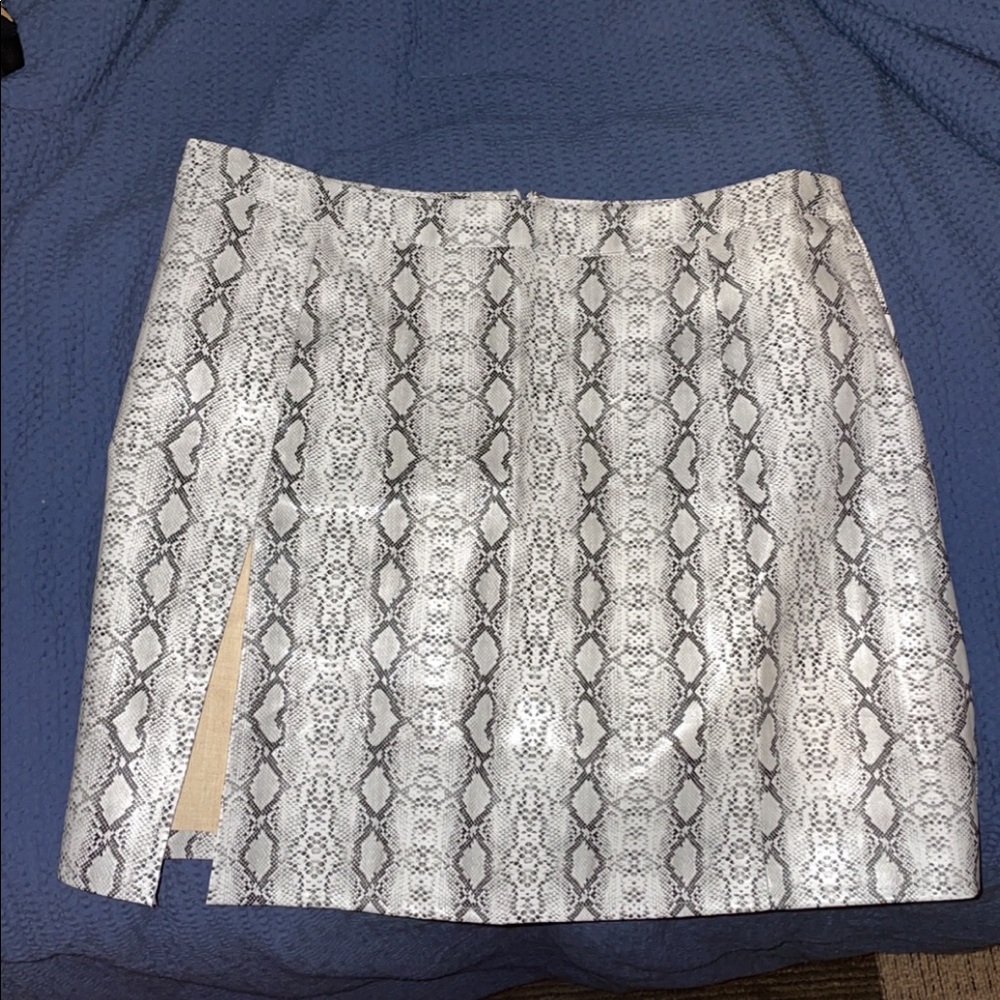 Mini skirt, snakeskin print, plastic feel